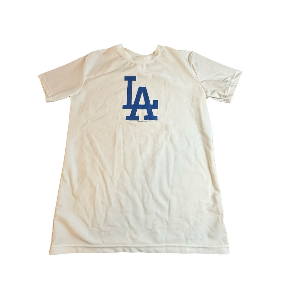 Isaac Morris Los Angeles Dodgers Kids Performance Shirt White Blue LA Logo 18/20